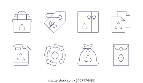 Recycling icons. Editable stroke. Containing recycling, recycle, recyclable, eco tag, eco packaging, trash.