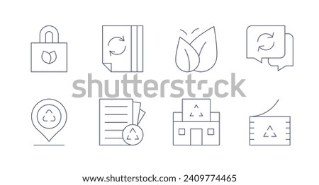Recycling icons. Editable stroke. Containing shopping bag, placeholder, recycling, paper recycle, recycle can, recycle, recycling center.