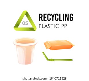 Recycling icons. PP plastic, kind of of recyclable garbage. Vector illustrations with recycling codes isolated on white