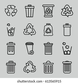 Recycling icons set. set of 16 recycling outline icons such as trash bin, recycle bin, recycle