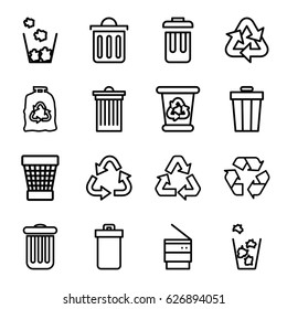Recycling icons set. set of 16 recycling outline icons such as trash bin, recycle bin, recycle