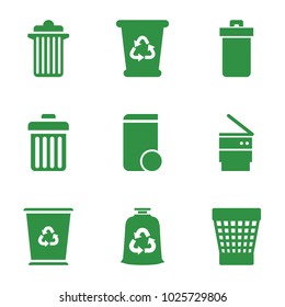 Recycling icons. set of 9 editable filled recycling icons such as trash bin, recycle bin, trash bag