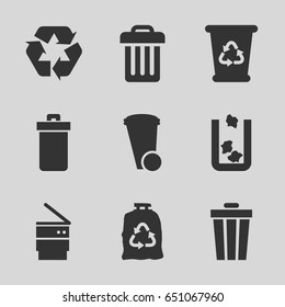 Recycling icons set. set of 9 recycling filled icons such as trash bin, recycle bin, trash bag