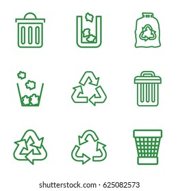 Recycling icons set. set of 9 recycling outline icons such as trash bin, recycle, trash bag