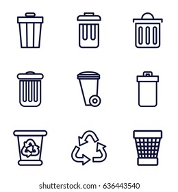 Recycling icons set. set of 9 recycling outline icons such as trash bin, recycle bin
