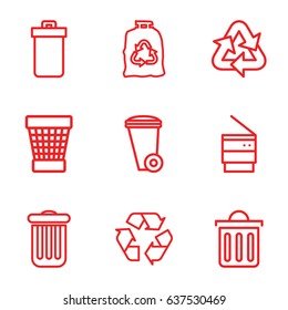 Recycling icons set. set of 9 recycling outline icons such as trash bin, trash bag, recycle