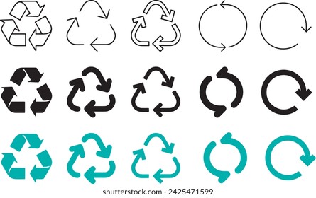 Conjunto de iconos de reciclaje, flechas azules y negras de diferentes formas de reciclaje. Un símbolo de ecología, naturalidad, pureza. Conjunto de vectores para su diseño. EPS 10