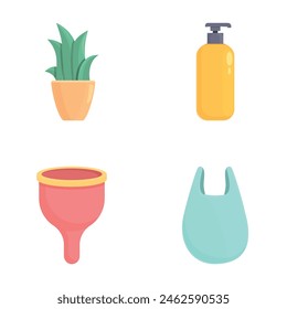 Recycling icons set cartoon vector. Various item and recycling sign. Ecology, environmental protection