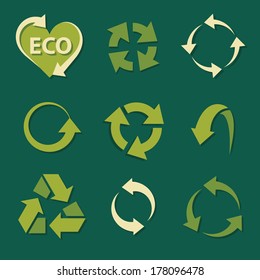 recycling icons set collections. green ecological symbols isolated on dark background. vector illustration