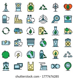 Recycling icons set. Outline set of recycling vector icons thin line color flat on white