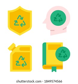 Recycling Icons Set= shield recycle, head recycle, recycle fuel, book recycle . Perfect for website mobile app, app icons, presentation, illustration and any other projects.