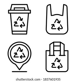 Reciclando Iconos Set= papelera, bolsa de basura, alfiler, bolsa de reciclaje. Perfecto para aplicaciones móviles de sitios web, iconos de aplicaciones, presentación, ilustración y cualquier otro proyecto.