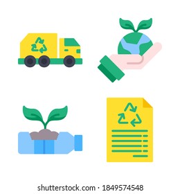 Recycling Icons Set= truck trash, world earth day, plant bottle, file. Perfect for website mobile app, app icons, presentation, illustration and any other projects.