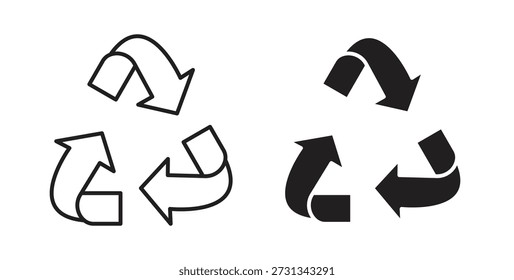 Símbolo de Vector de iconos de reciclaje con trazo editable y versiones planas