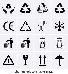 Recycling Icons. Waste Recycling. Packaging Symbols.