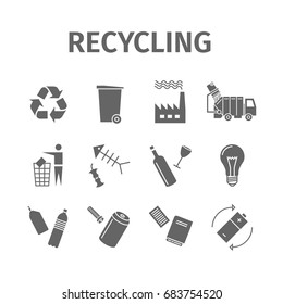 Recycling icons. Waste sorting set. Vector illustration.