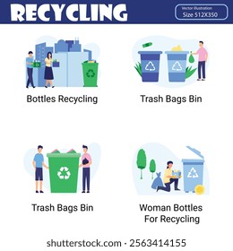 Recycling  Illustration 20 unique concepts flat design vector illustration concepts.  Wast, Population, junk, trashpeople, cleaining. Autumn holiday flat style design pack. This illustration really he