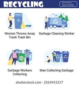 Recycling  Illustration 20 unique concepts flat design vector illustration concepts.  Wast, Population, junk, trashpeople, cleaining. Autumn holiday flat style design pack. This illustration really he