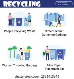 Recycling  Illustration 20 unique concepts flat design vector illustration concepts.  Wast, Population, junk, trashpeople, cleaining. Autumn holiday flat style design pack. This illustration really he