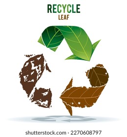 recycling illustration in green brown dried leaves shape. vector