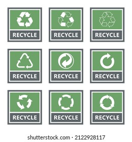 conjunto de etiquetas de reciclaje, iconos de flechas de ciclo recicladas