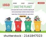 Recycling landing web page.bins and garbage in web conversion and use of secondary raw materials. Waste, wastrel, recycling, bin, recycling symbol.