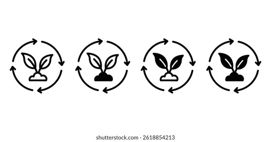 Recycling Leaf Icons Circular Arrows Symbolize Growth and Renewal Vector Design Illustration