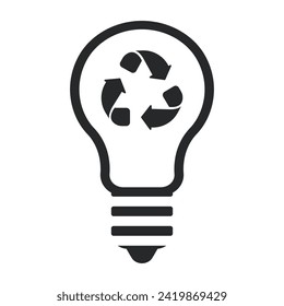 Recycling light bulb icon, black, flat, vector, line.