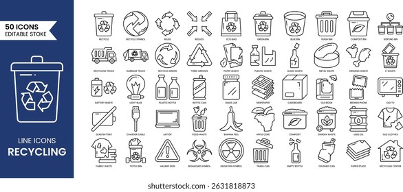 Recycling line editable icon set. Vector illustration