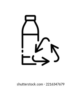 Recycling Line Icon. Bag, Plastic Bottle, Recycle Arrow, Can, Trash Bin, Dont Throw Away Garbage, Bag, Paper, Cardboard Box, Broken Glass. Ecology Concept. Vector Black Line Icon On A White Background