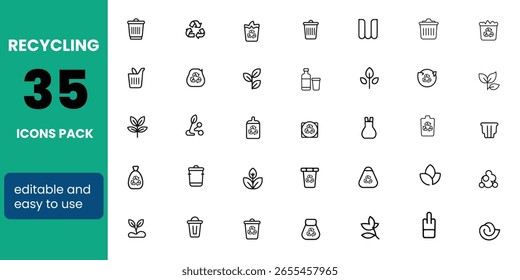 Recycling Line Icon Set—Editable Minimal Vector for Eco and Sustainability Themes