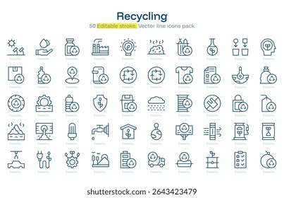 Recycling line icon pack. Recycling Stroke icon set. Editable Stroke icon