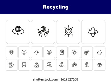 Recycling line icon set. Beer, opener, barrel. Ecology concept. Can be used for topics like environment protection, sustainable policy, zero waste