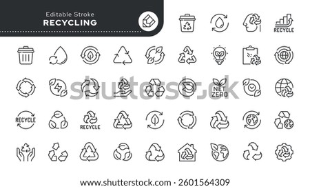 Recycling line icon set. Eco-friendly, eco, reuse, green energy, earth care , recyclable energy, and more. Outline vector icon in linear style. Pictogram collection	


