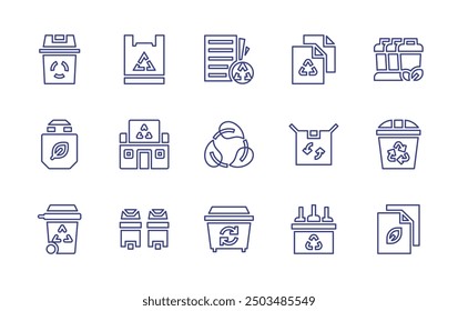 Recycling line icon set. Editable stroke. Vector illustration. Containing ecobag, recyclebag, recyclebin, recyclingcenter, recyclable, recyclesign, recycle, recycling.