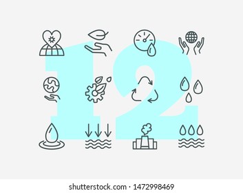Recycling line icon set. Leaf, globe, hand, manufacture. Ecology concept. Can be used for topics like environment pollution, fresh water, nature
