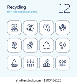 Recycling line icon set. Leaf, globe, hand, manufacture. Ecology concept. Can be used for topics like environment pollution, fresh water, nature