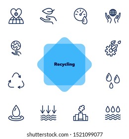 Recycling line icon set. Leaf, globe, hand, manufacture. Ecology concept. Can be used for topics like environment pollution, fresh water, nature