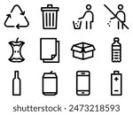 	
Recycling line icon set. Waste sorting outline signs. Editable stroke. Vector graphics	