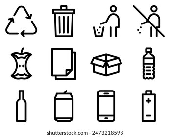 	
Recycling line icon set. Waste sorting outline signs. Editable stroke. Vector graphics	