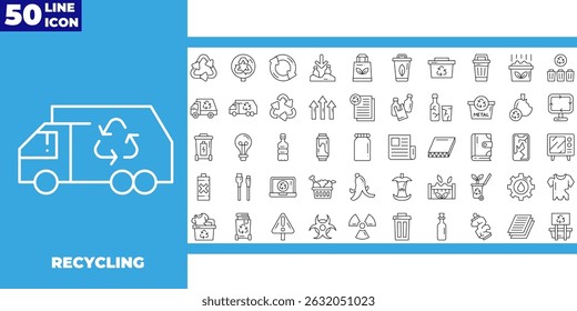 Recycling line icons collection vector
