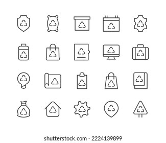 Recycling line icons set. Vector objects isolated on a white background for web design and graphics. Outline icons collection.
