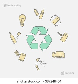 Recycling line icons. Waste sorting set. Vector illustration.