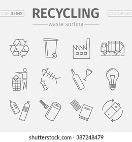 Recycling Line Icons. Waste Sorting Set. Vector Illustration.