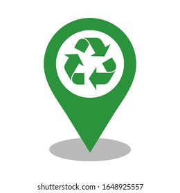 Recycling location on the map. Recycling bins. Vector illustration. Isolated icon on a white background.