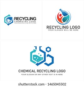 Recycling logo design with bottle people leaf and chemical beaker illustration suitable for environmental company business lab pharmacy