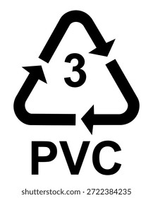 Recycling logo featuring the number 3 in the center, representing Plastic Resin Code 3 PVC. The design includes the universal recycling symbol with circular arrows, symbolizing environmental awareness, sustainability, and recyclable plastic materials commonly used for pipes, cables, and construction packaging.