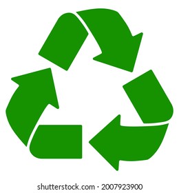 recycling logo green color isolated on white background. Green recycle or recycling arrows flat icon for apps and websites