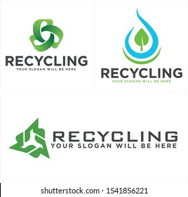 Recycling logo with leaf droplet water line art vector suitable for energy nutrition environment greening