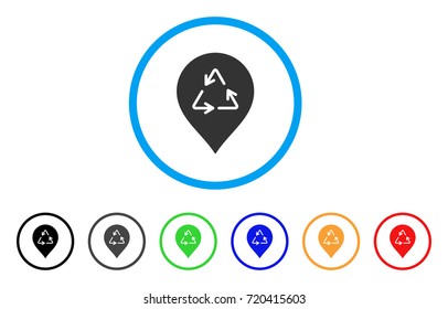 Recycling Marker rounded icon. Style is a flat recycling marker gray symbol inside light blue circle with black, gray, green, blue, red, orange versions.